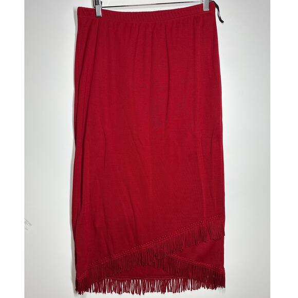 Miss Dorby Vintage 2-Piece Fringe Skirt Suit Set Red Size L Pull-On Boho Western - Picture 11 of 12